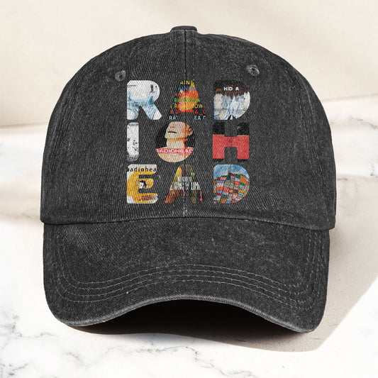 Radiohead Album Collage Denim Dad Cap – Vintage Washed Alternative Rock Hat