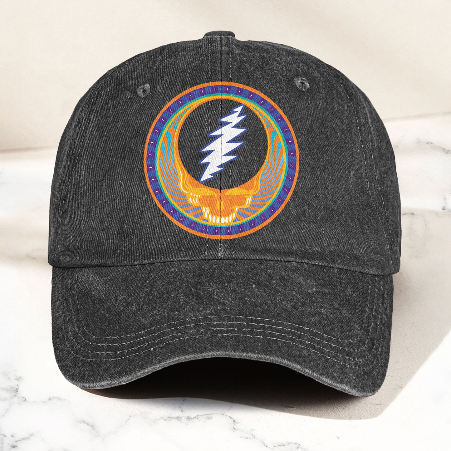 Grateful Dead Denim Dad Cap – Steal Your Face Skull Design (With BOX)