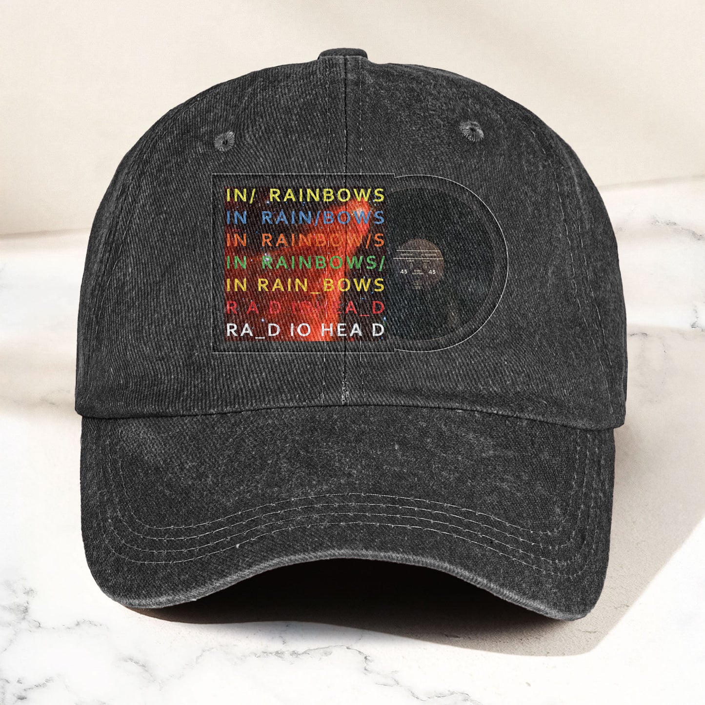 Radiohead In Rainbows Denim Dad Cap – Vintage Washed Alternative Rock Hat