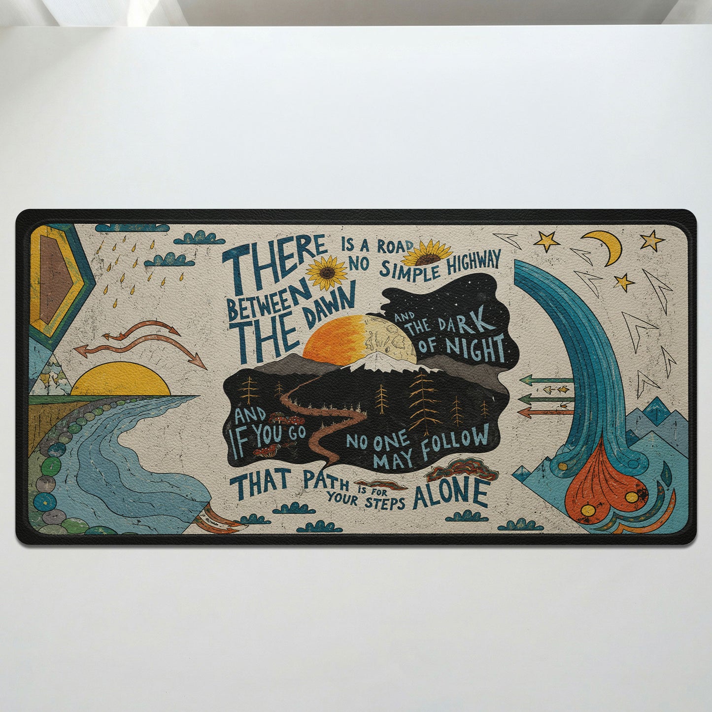 Grateful Dead Ripple Lyrics Retro Psychedelic Sun Moon Desk Mat – Non-slip Office Gift Keyboard Pad Birthday Gift For Music Lovers