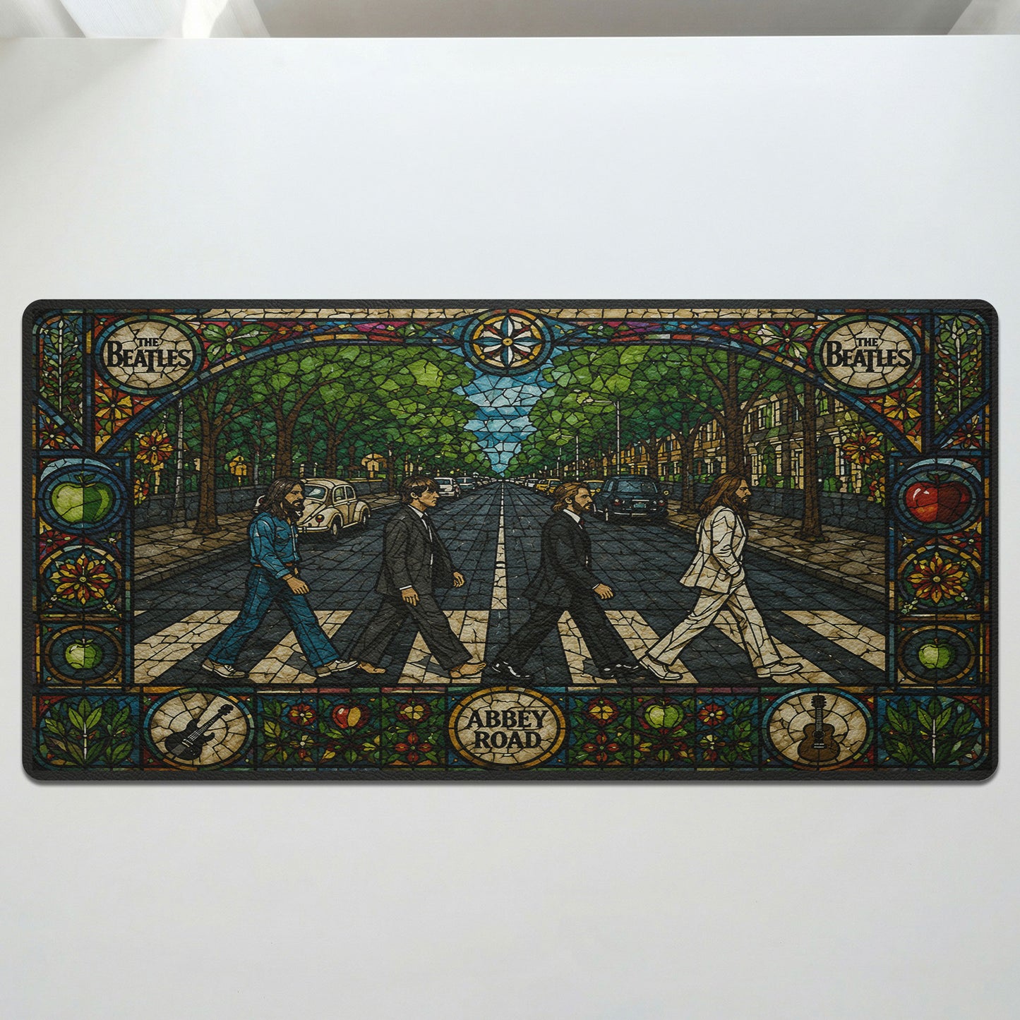 The Beatles Abbey Road Stained Glass Desk Mat – Non-slip Office Gift Keyboard Pad Birthday Gift For Music Lovers
