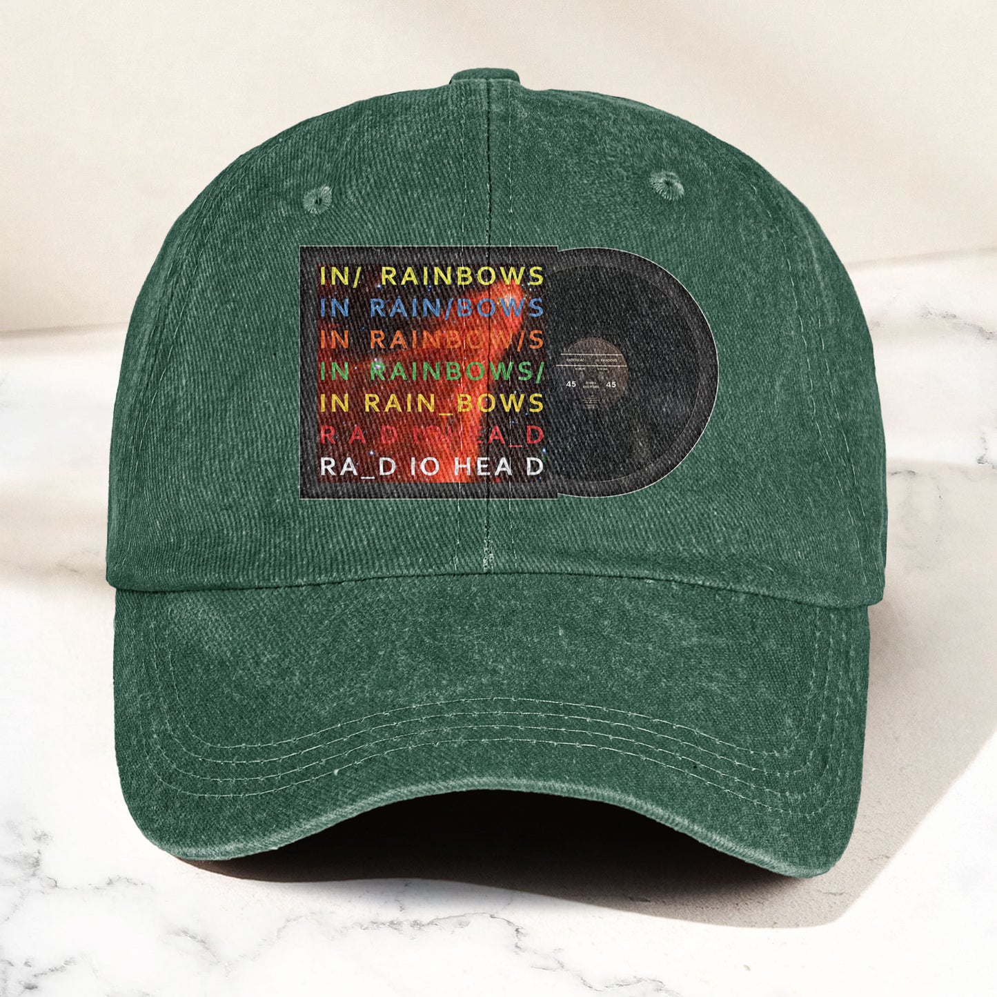 Radiohead In Rainbows Denim Dad Cap – Vintage Washed Alternative Rock Hat