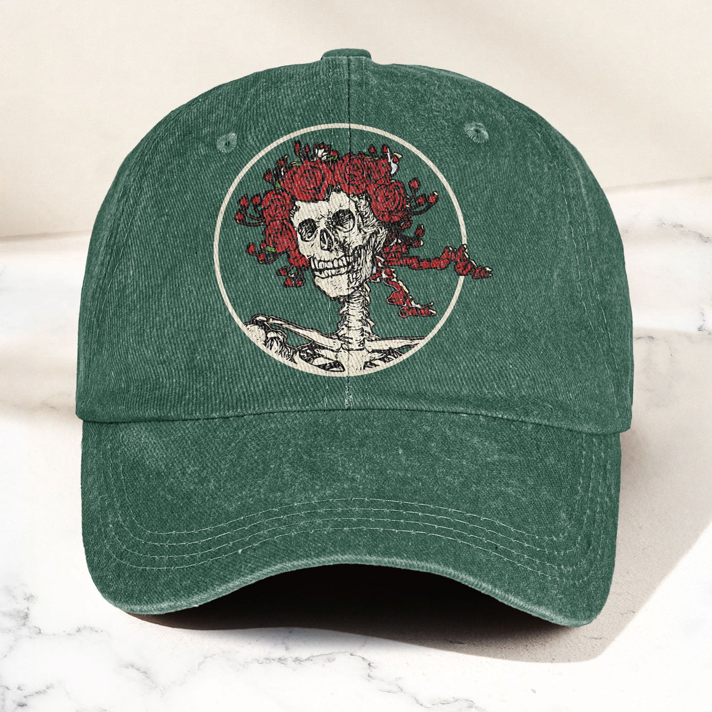 Grateful Dead Denim Dad Cap – Skull & Roses Vintage Design (With BOX)