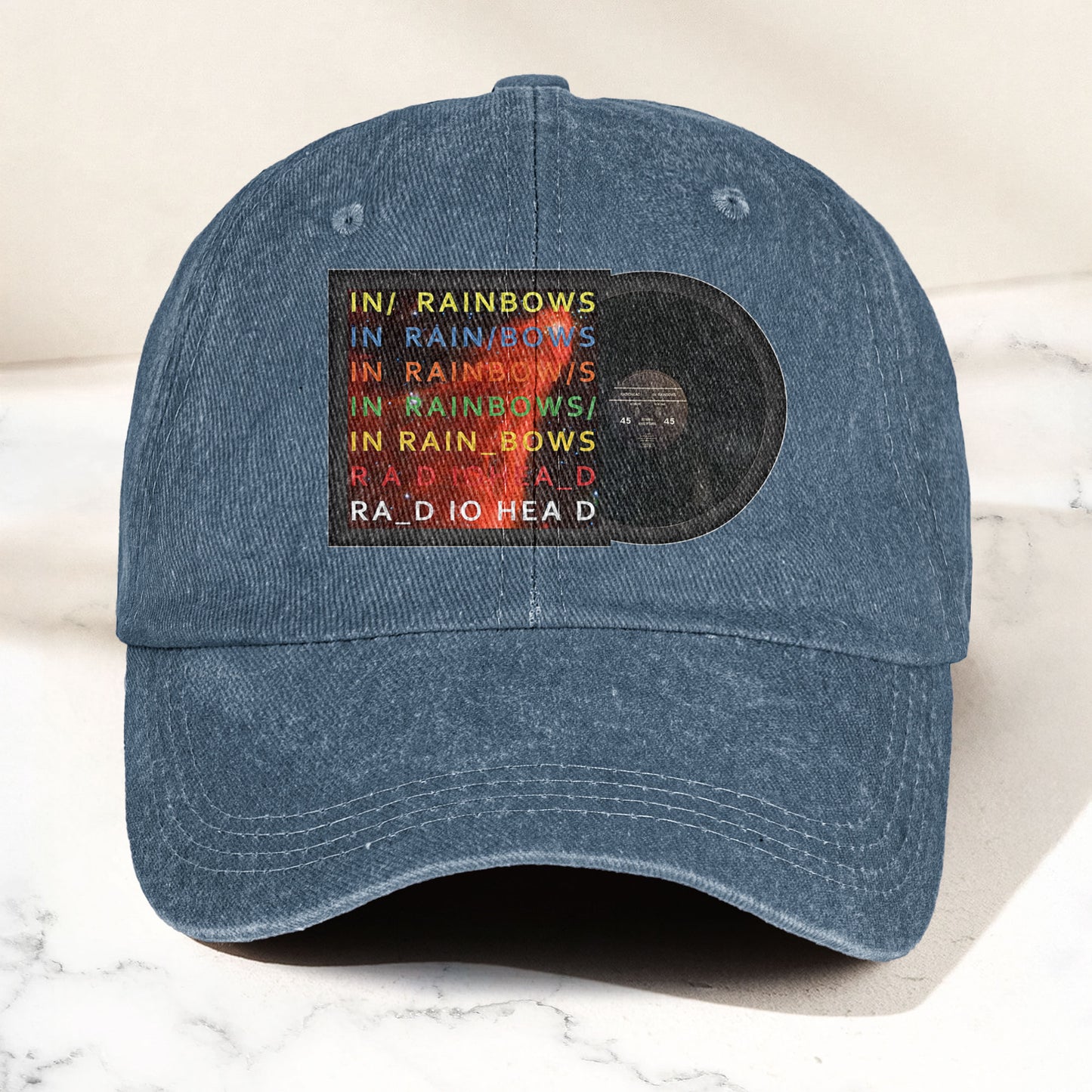 Radiohead In Rainbows Denim Dad Cap – Vintage Washed Alternative Rock Hat