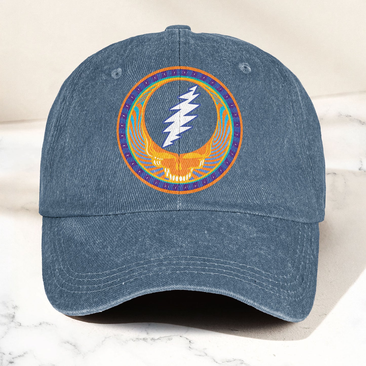 Grateful Dead Denim Dad Cap – Steal Your Face Skull Design (With BOX)