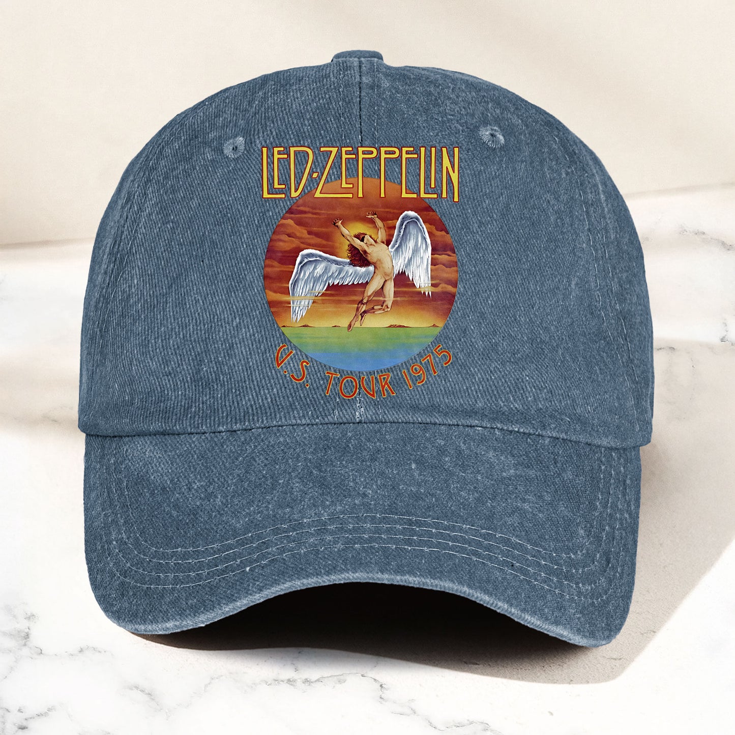 Led Zeppelin Denim Dad Cap – U.S. Tour 1975 Vintage Angel Design ( With BOX)