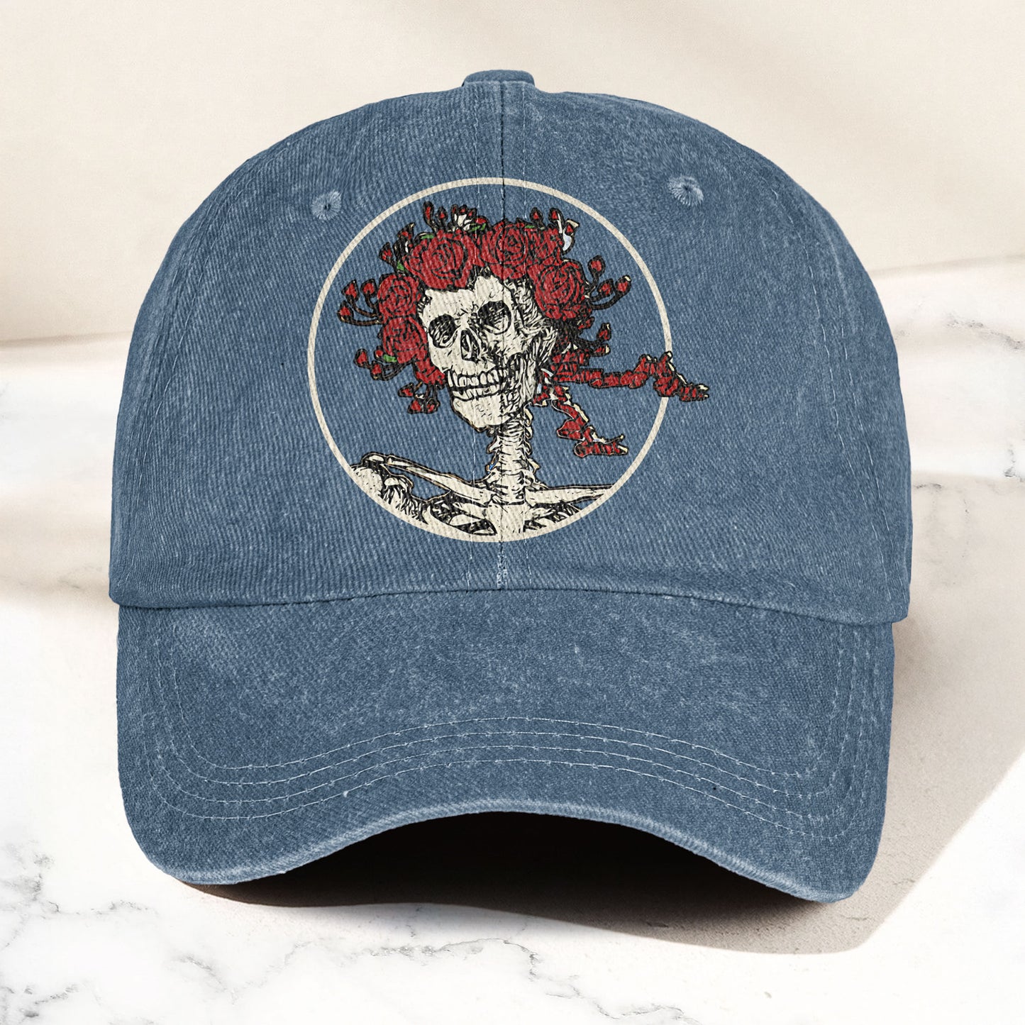 Grateful Dead Denim Dad Cap – Skull & Roses Vintage Design (With BOX)