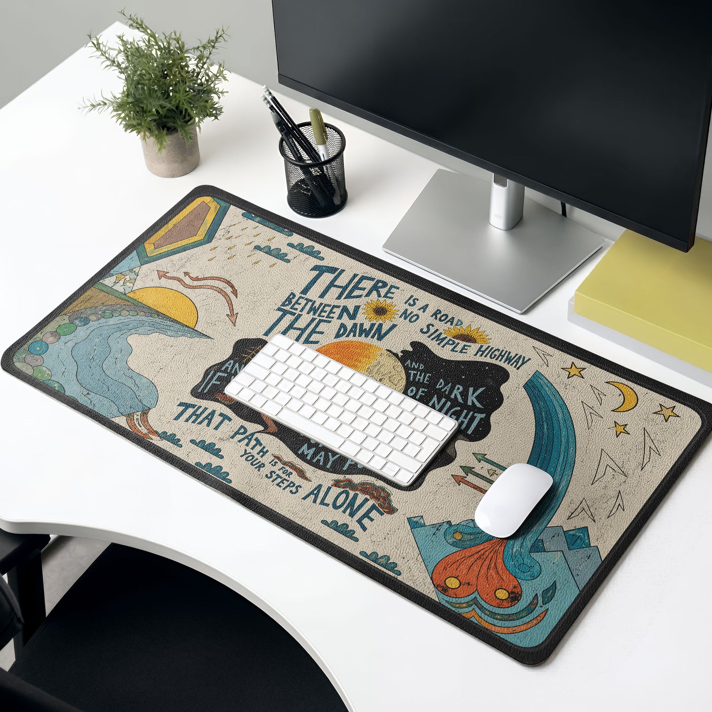 Grateful Dead Ripple Lyrics Retro Psychedelic Sun Moon Desk Mat – Non-slip Office Gift Keyboard Pad Birthday Gift For Music Lovers