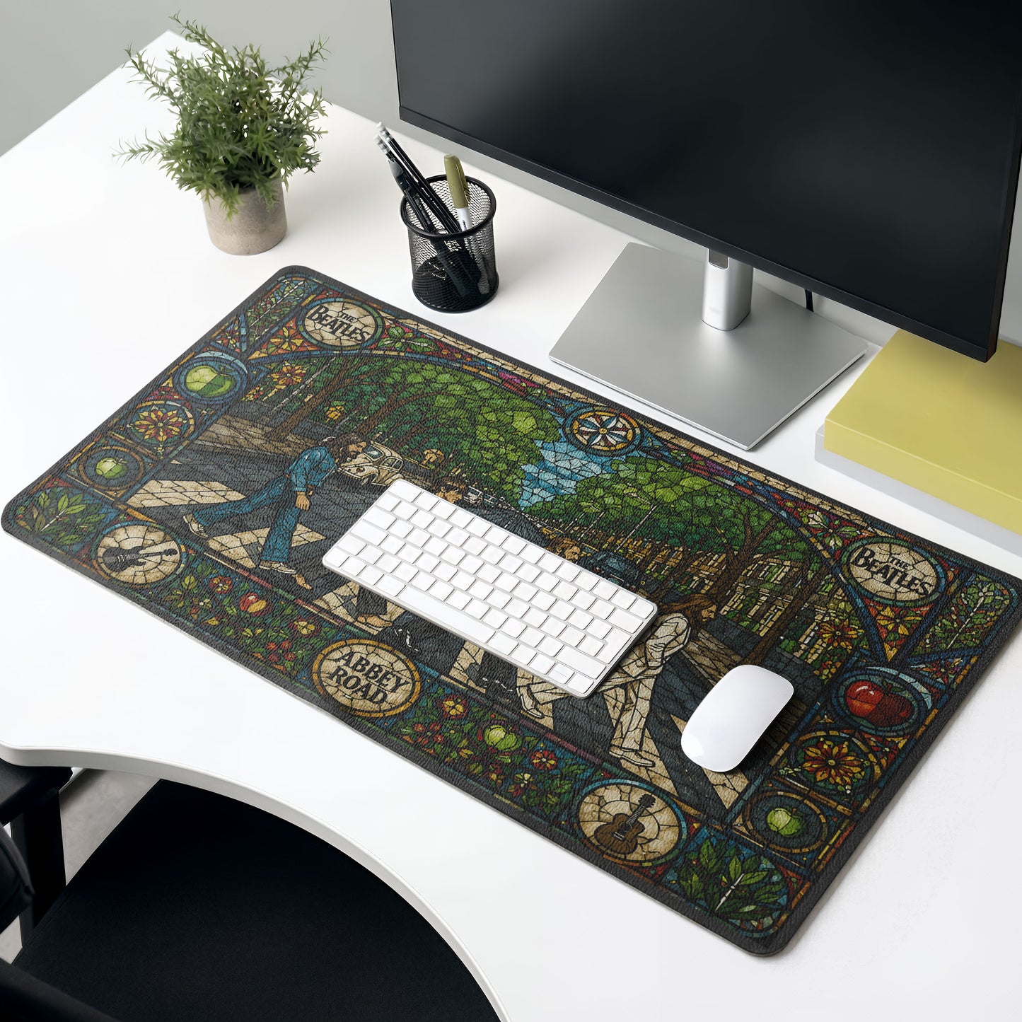 The Beatles Abbey Road Stained Glass Desk Mat – Non-slip Office Gift Keyboard Pad Birthday Gift For Music Lovers