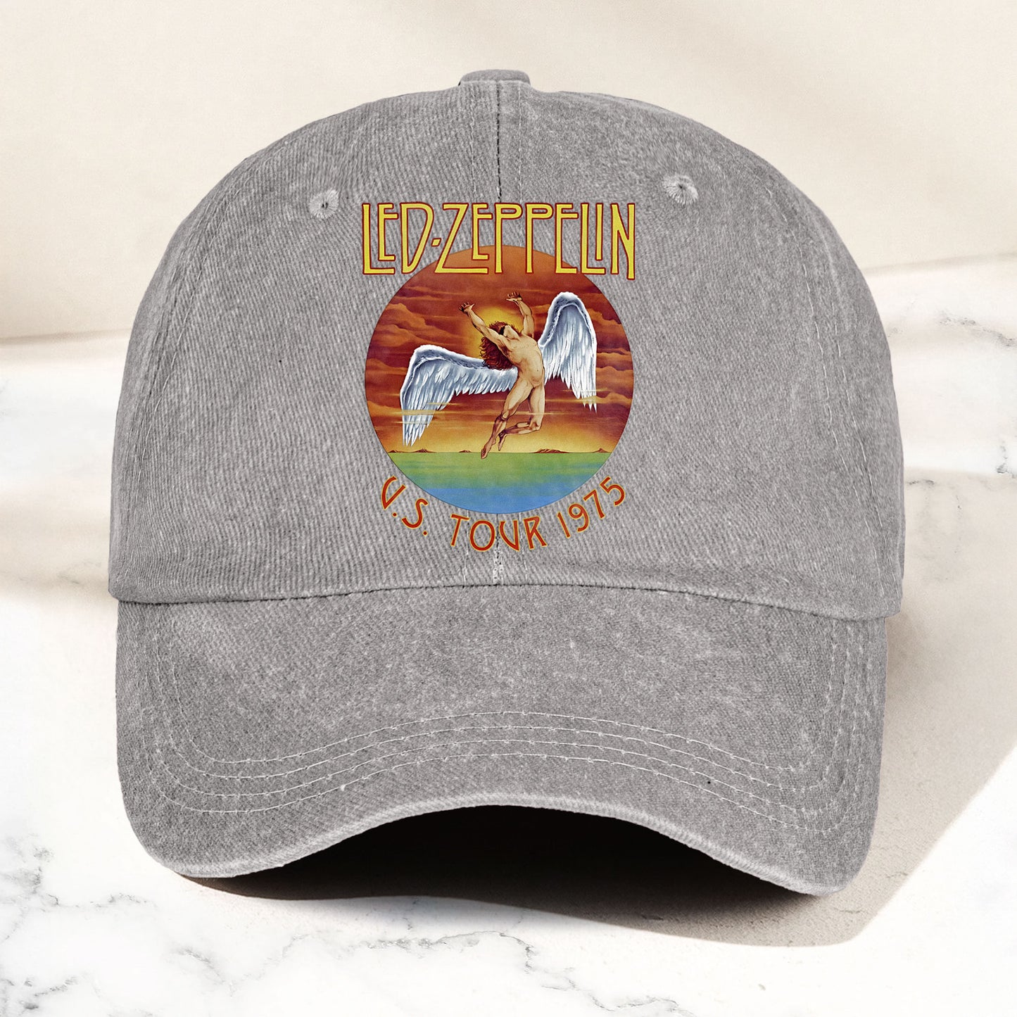 Led Zeppelin Denim Dad Cap – U.S. Tour 1975 Vintage Angel Design ( With BOX)