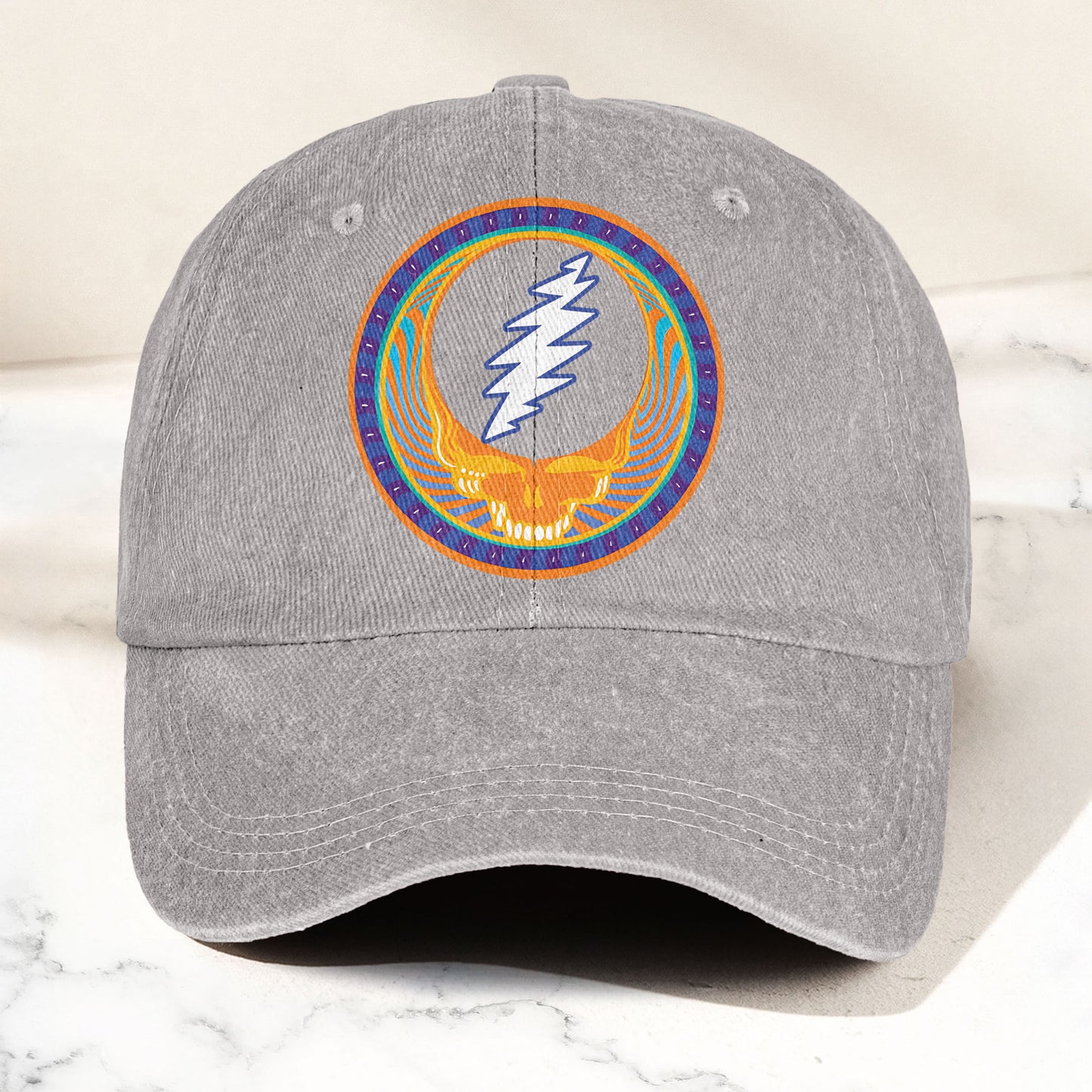 Grateful Dead Denim Dad Cap – Steal Your Face Skull Design (With BOX)