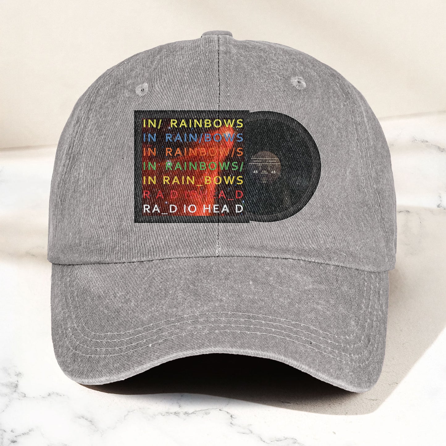 Radiohead In Rainbows Denim Dad Cap – Vintage Washed Alternative Rock Hat