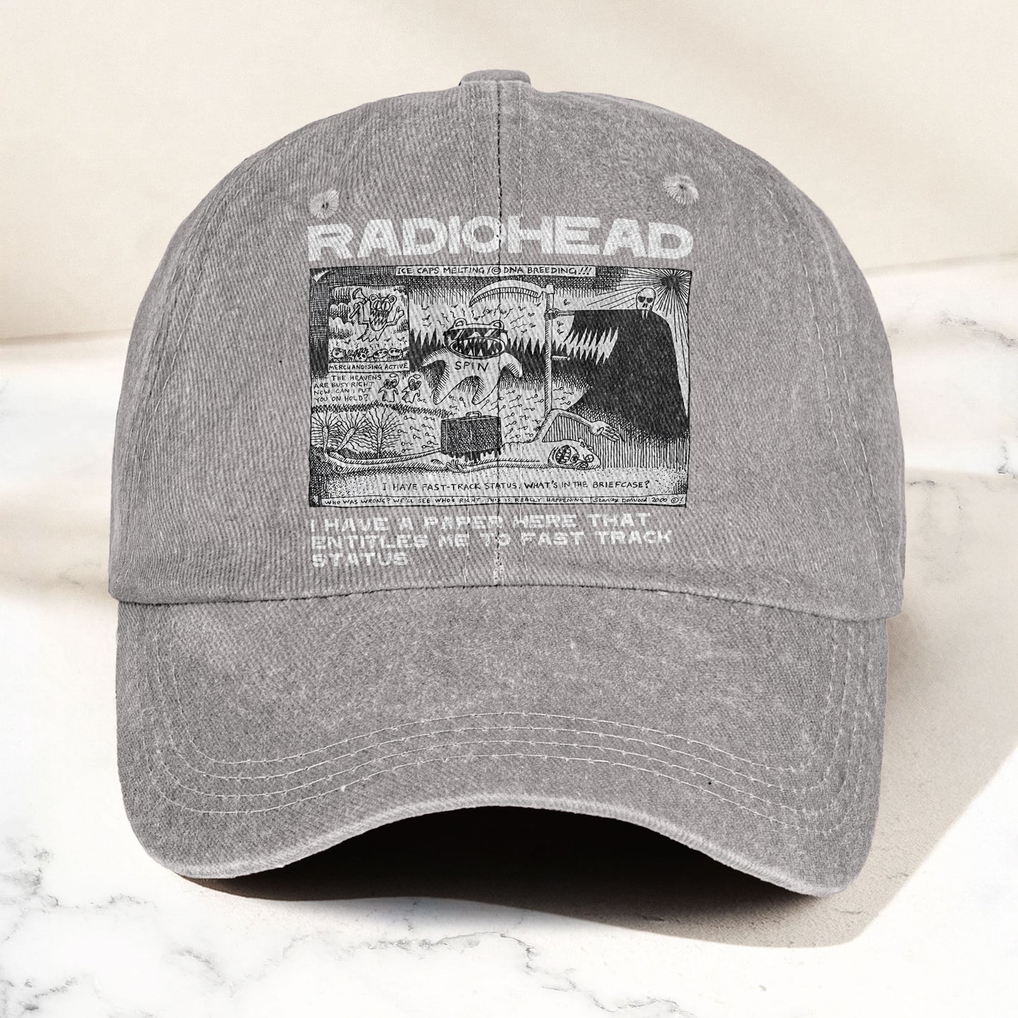Radiohead Denim Dad Cap – Vintage Washed Alternative Rock Adjustable Hat