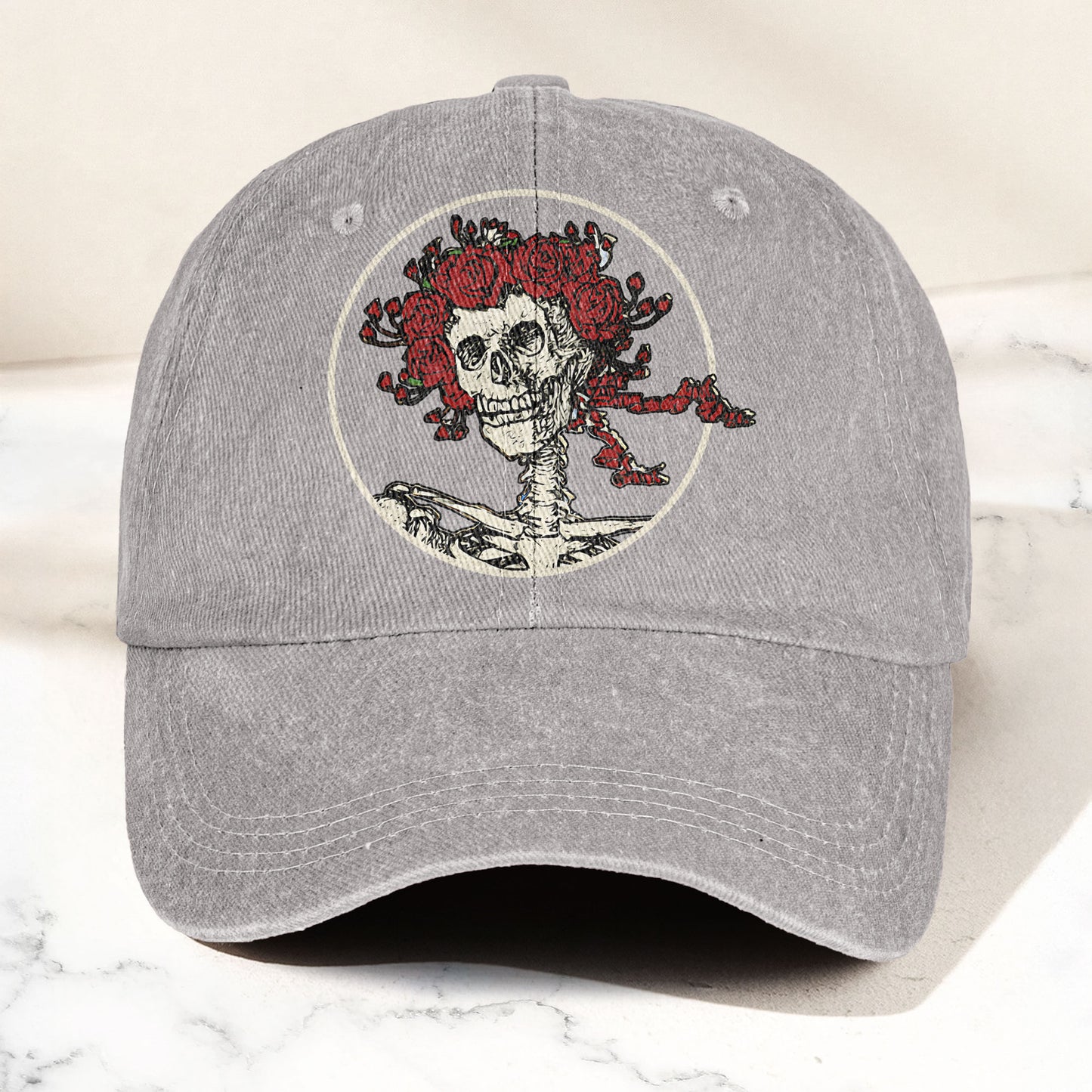 Grateful Dead Denim Dad Cap – Skull & Roses Vintage Design (With BOX)