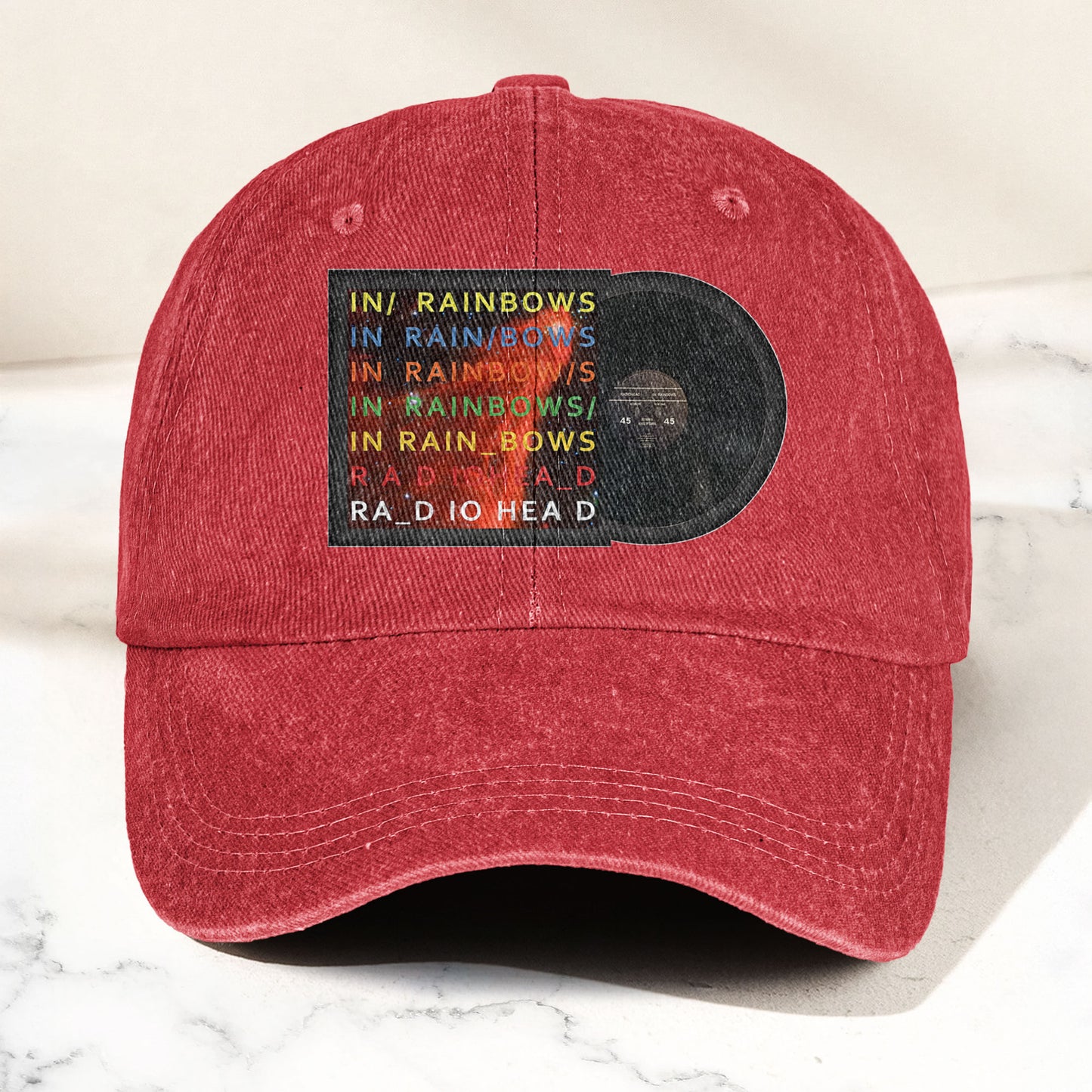 Radiohead In Rainbows Denim Dad Cap – Vintage Washed Alternative Rock Hat