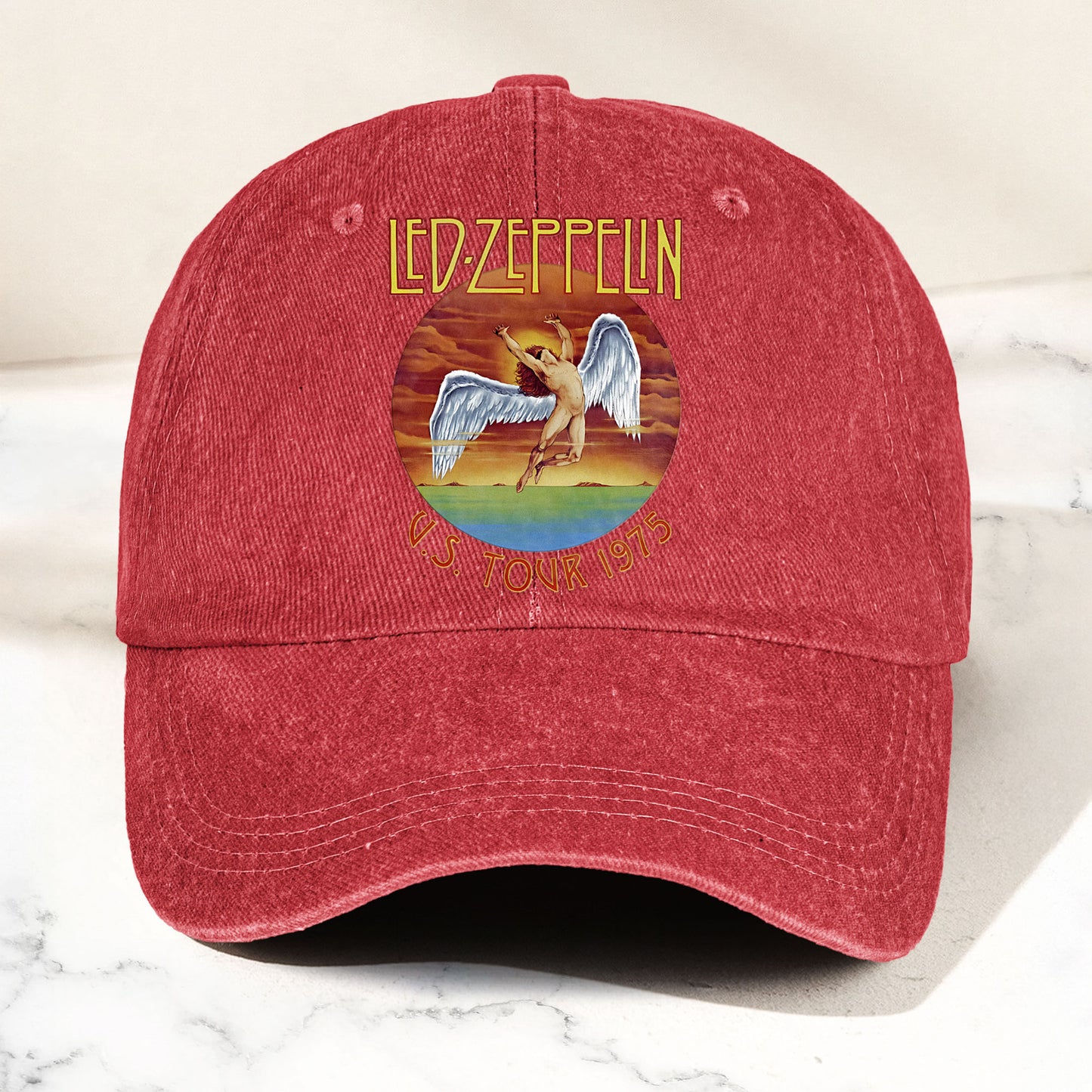 Led Zeppelin Denim Dad Cap – U.S. Tour 1975 Vintage Angel Design ( With BOX)