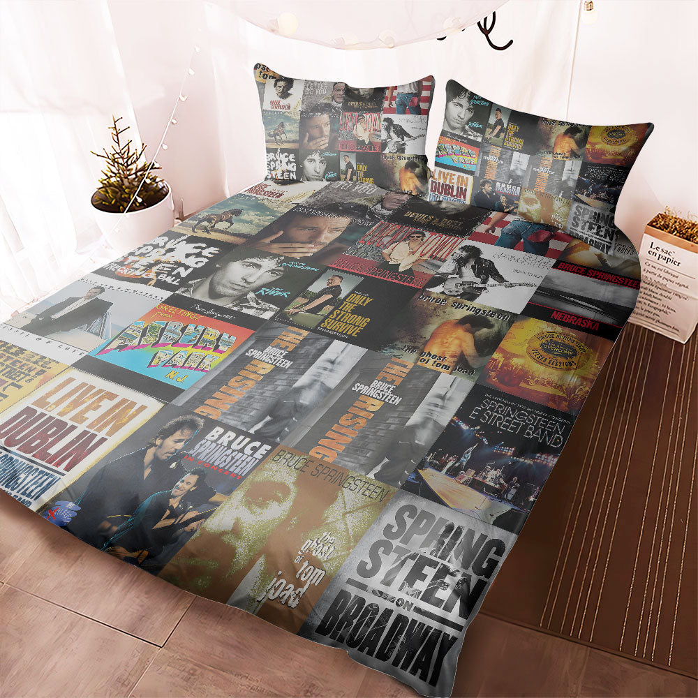 Bruce Springsteen Album Collage Bedding Set – Classic Rock Music Fan Bedroom Decor