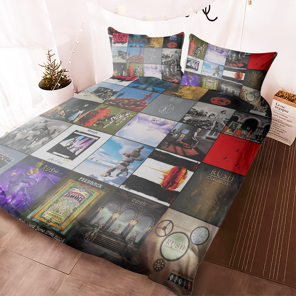 Rush Album Collage Bedding Set – Classic Rock Music Fan Bedroom Decor