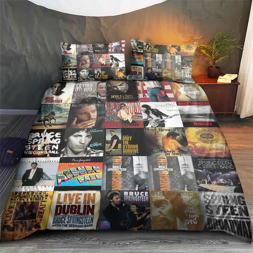 Bruce Springsteen Album Collage Bedding Set – Classic Rock Music Fan Bedroom Decor
