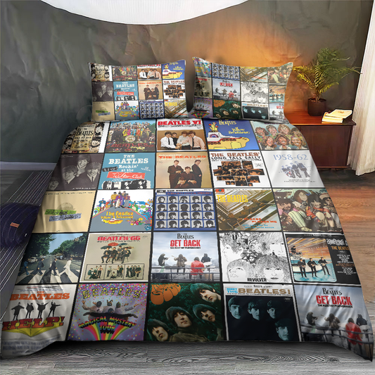 The Beatles Album Collage Bedding Set – Vintage Classic Rock Bedroom Decor for Music Fans
