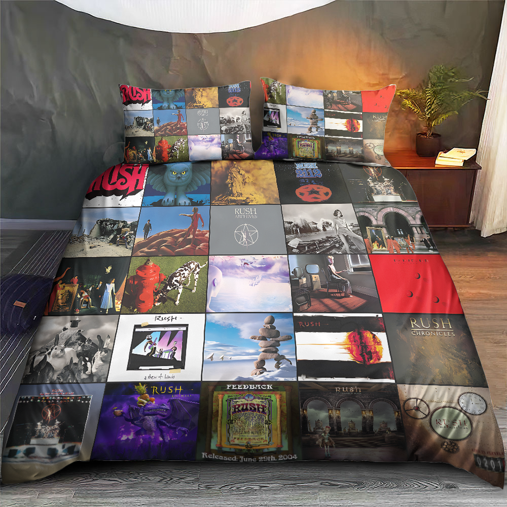 Rush Album Collage Bedding Set – Classic Rock Music Fan Bedroom Decor