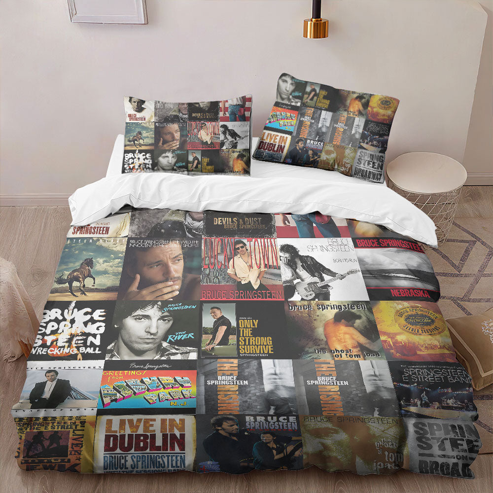 Bruce Springsteen Album Collage Bedding Set – Classic Rock Music Fan Bedroom Decor