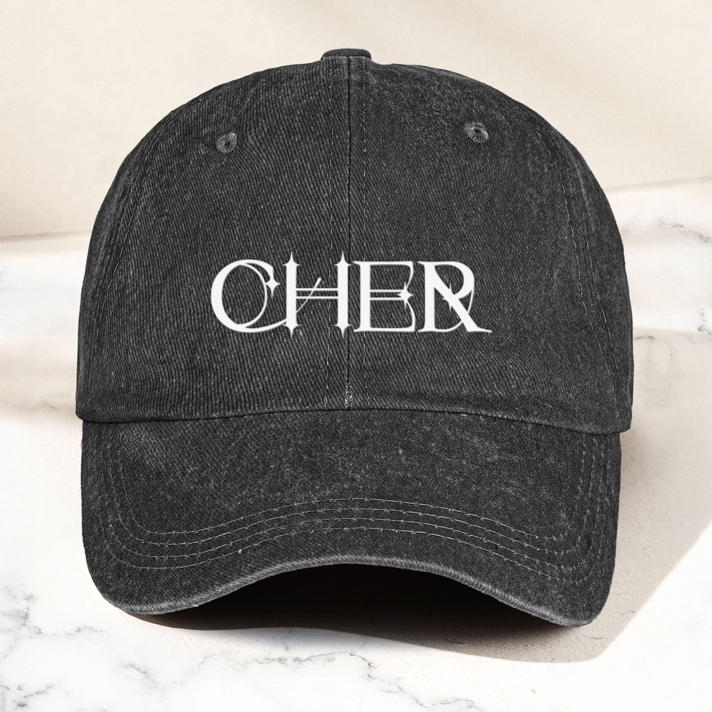 Cher Denim Dad Cap – Classic Icon Logo Design ( With BOX)
