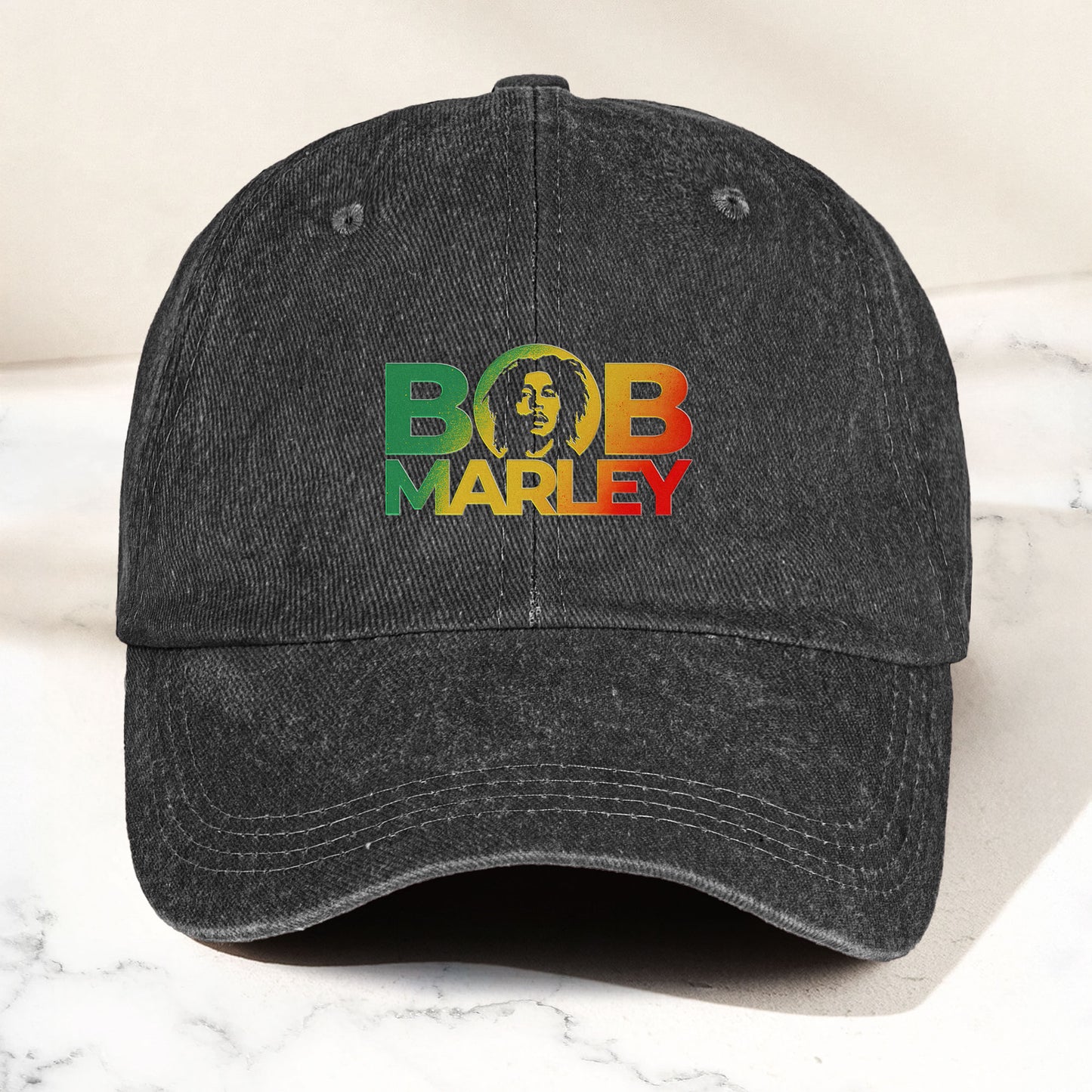 Bob Marley Denim Dad Cap – Rasta Color Portrait Logo Design ( With BOX)