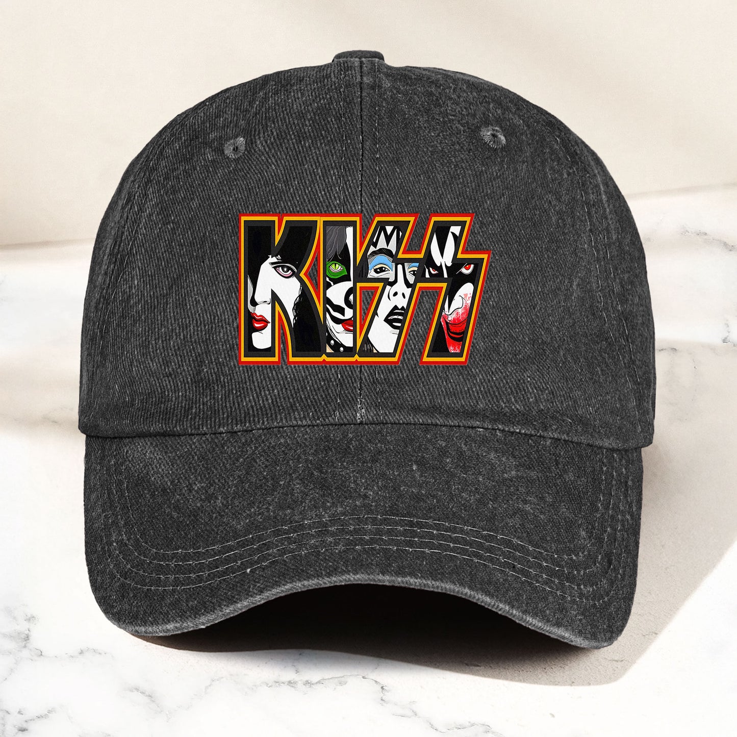 KISS Denim Dad Cap – Iconic Face Collage Logo Design ( With BOX)