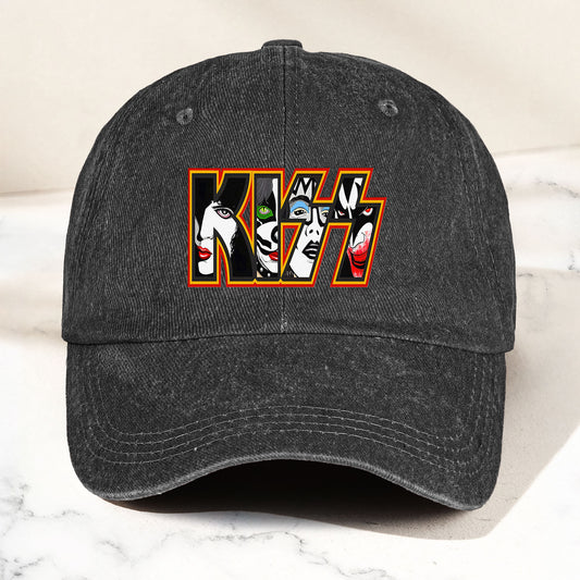 KISS Denim Dad Cap – Iconic Face Collage Logo Design ( With BOX)