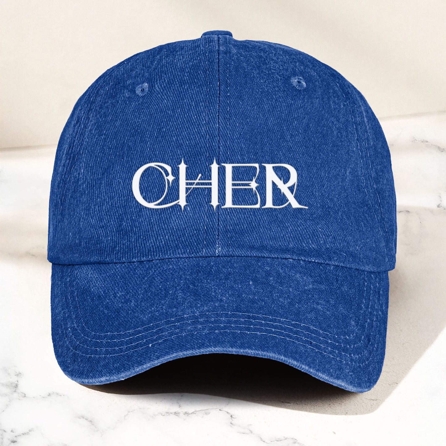 Cher Denim Dad Cap – Classic Icon Logo Design ( With BOX)