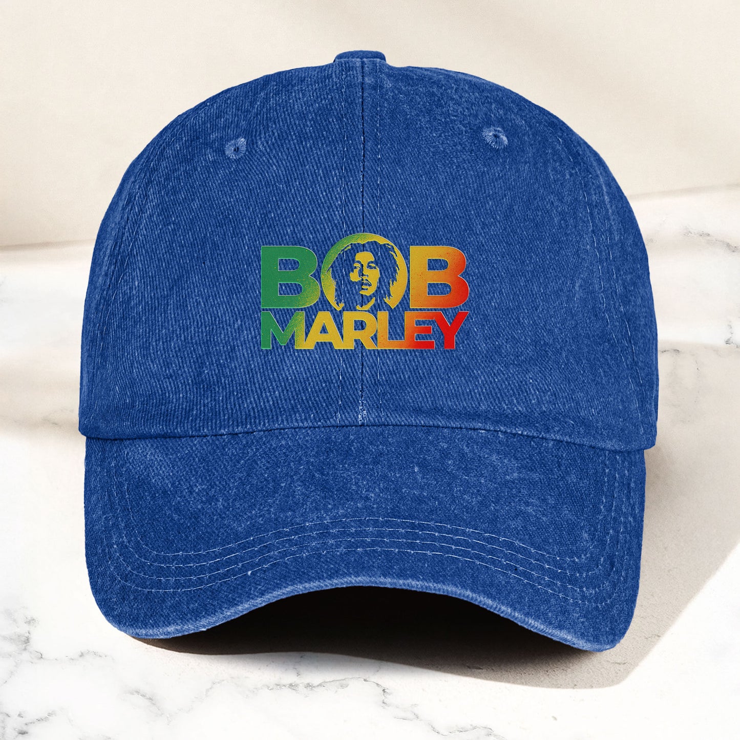Bob Marley Denim Dad Cap – Rasta Color Portrait Logo Design ( With BOX)