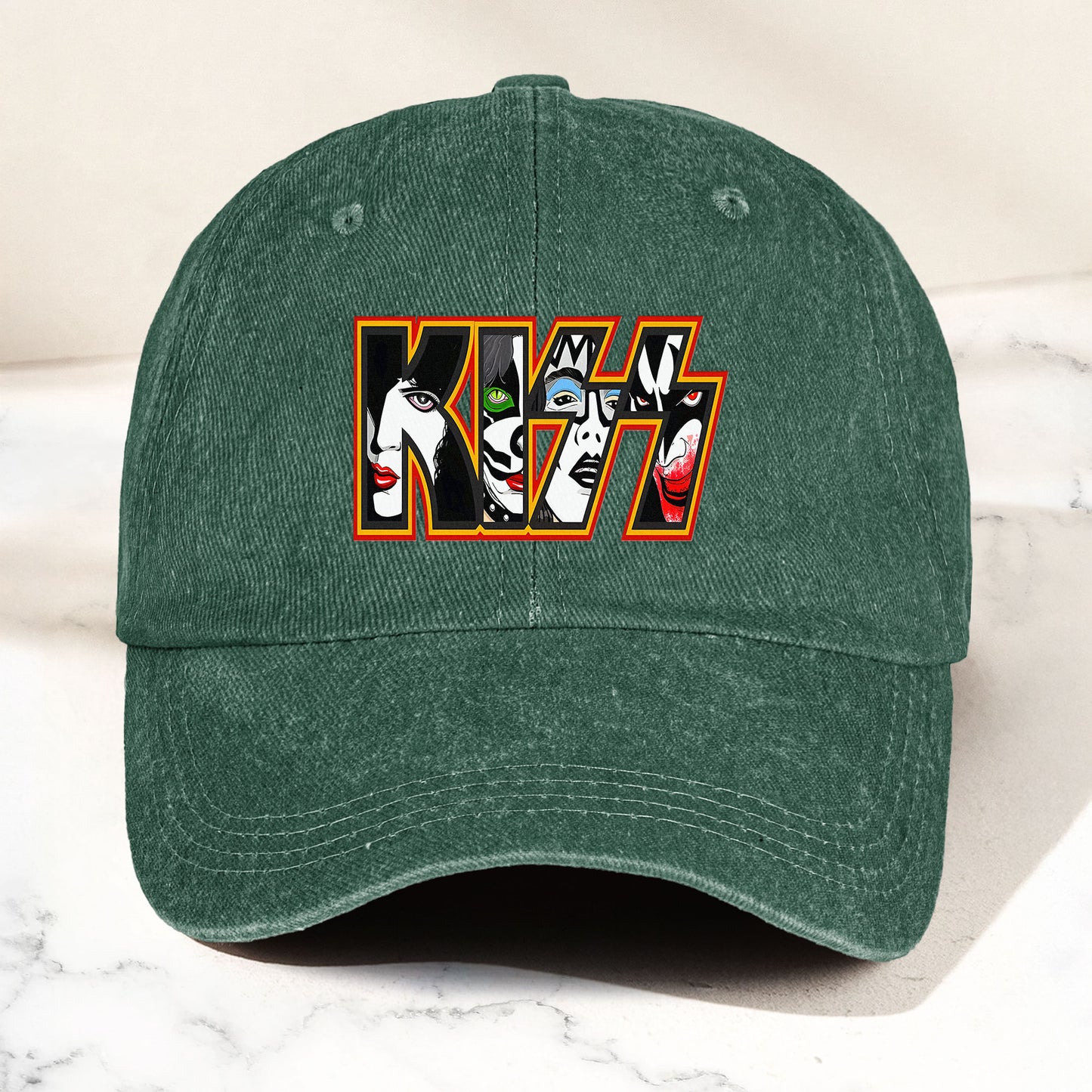 KISS Denim Dad Cap – Iconic Face Collage Logo Design ( With BOX)