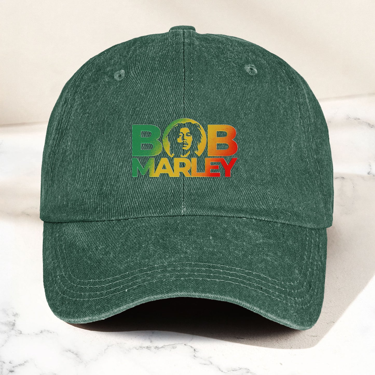 Bob Marley Denim Dad Cap – Rasta Color Portrait Logo Design ( With BOX)