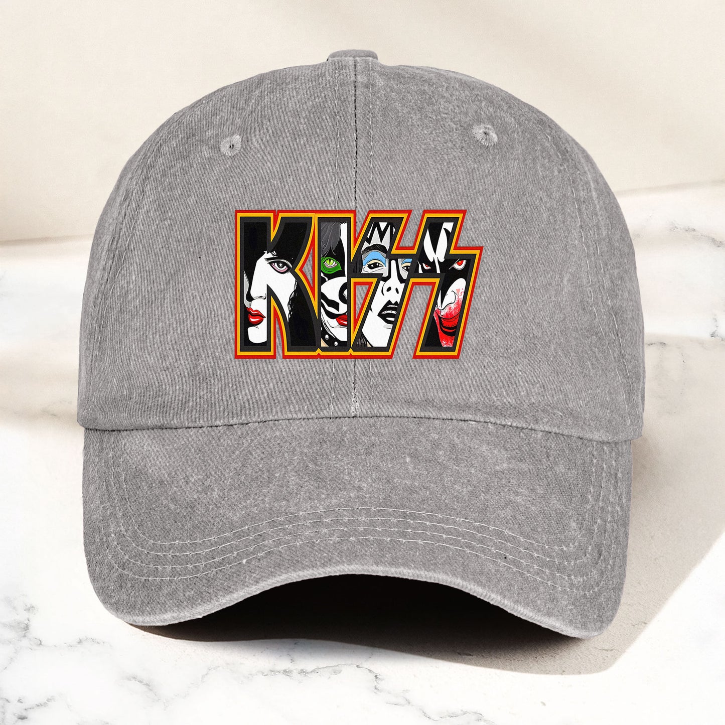 KISS Denim Dad Cap – Iconic Face Collage Logo Design ( With BOX)