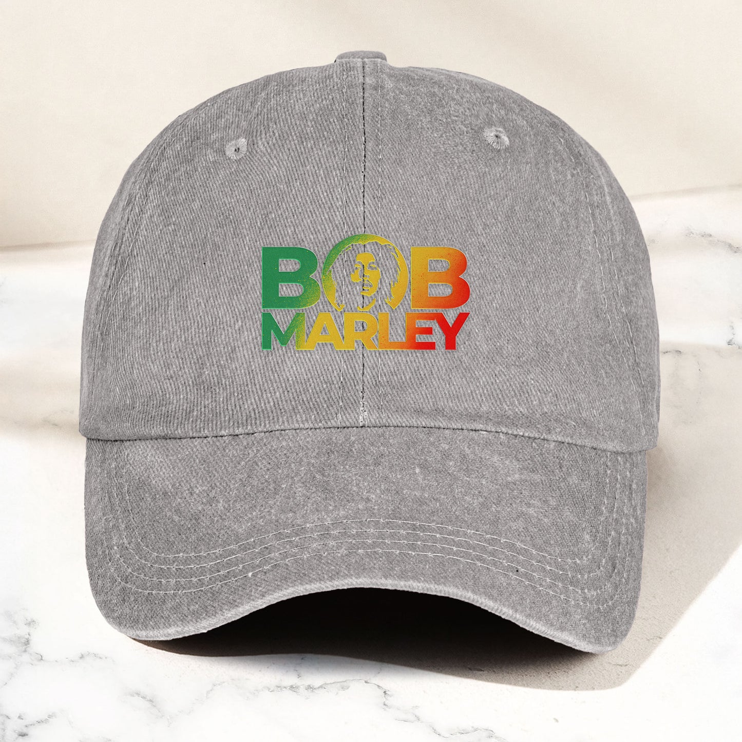 Bob Marley Denim Dad Cap – Rasta Color Portrait Logo Design ( With BOX)