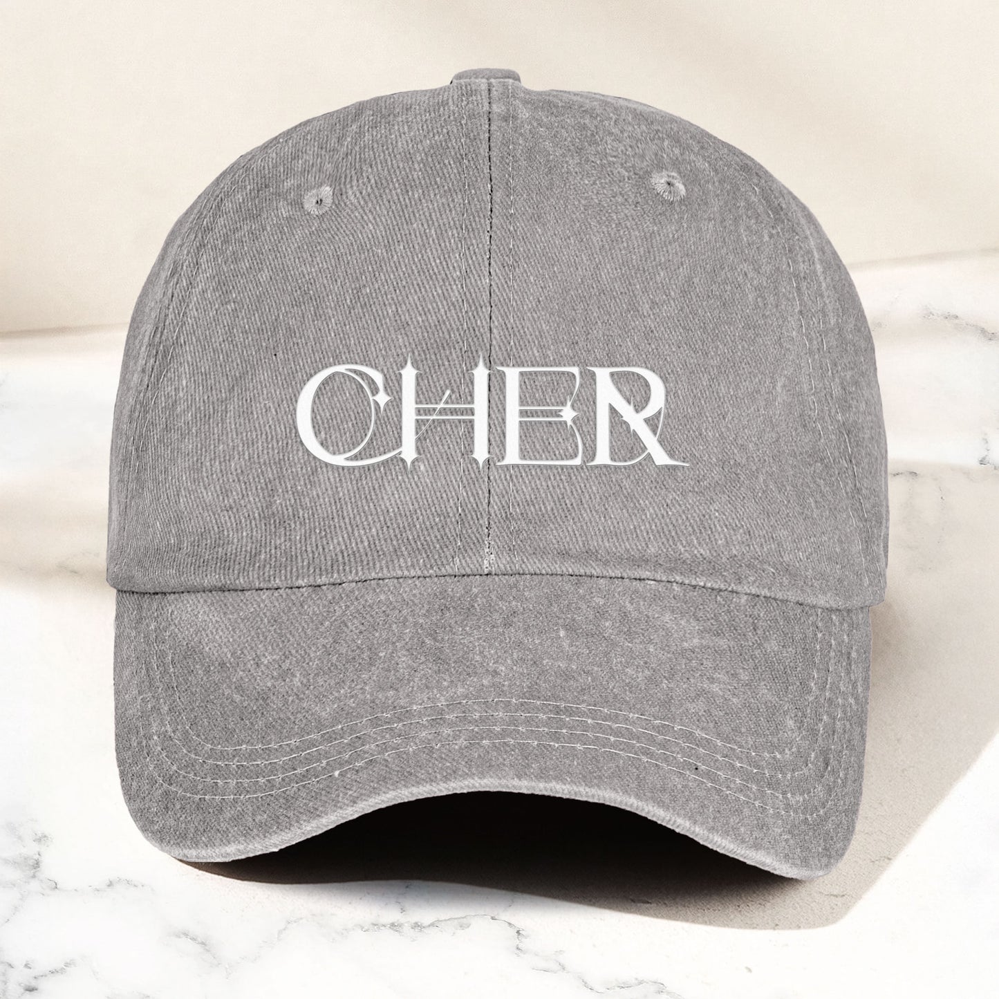 Cher Denim Dad Cap – Classic Icon Logo Design ( With BOX)