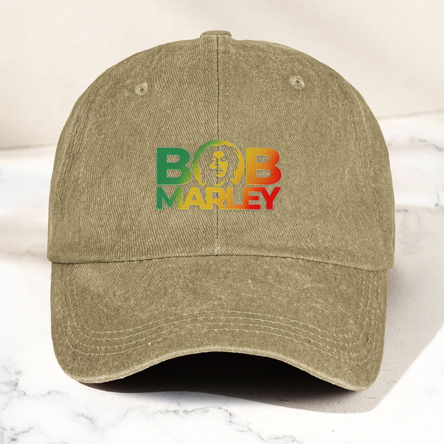 Bob Marley Denim Dad Cap – Rasta Color Portrait Logo Design ( With BOX)
