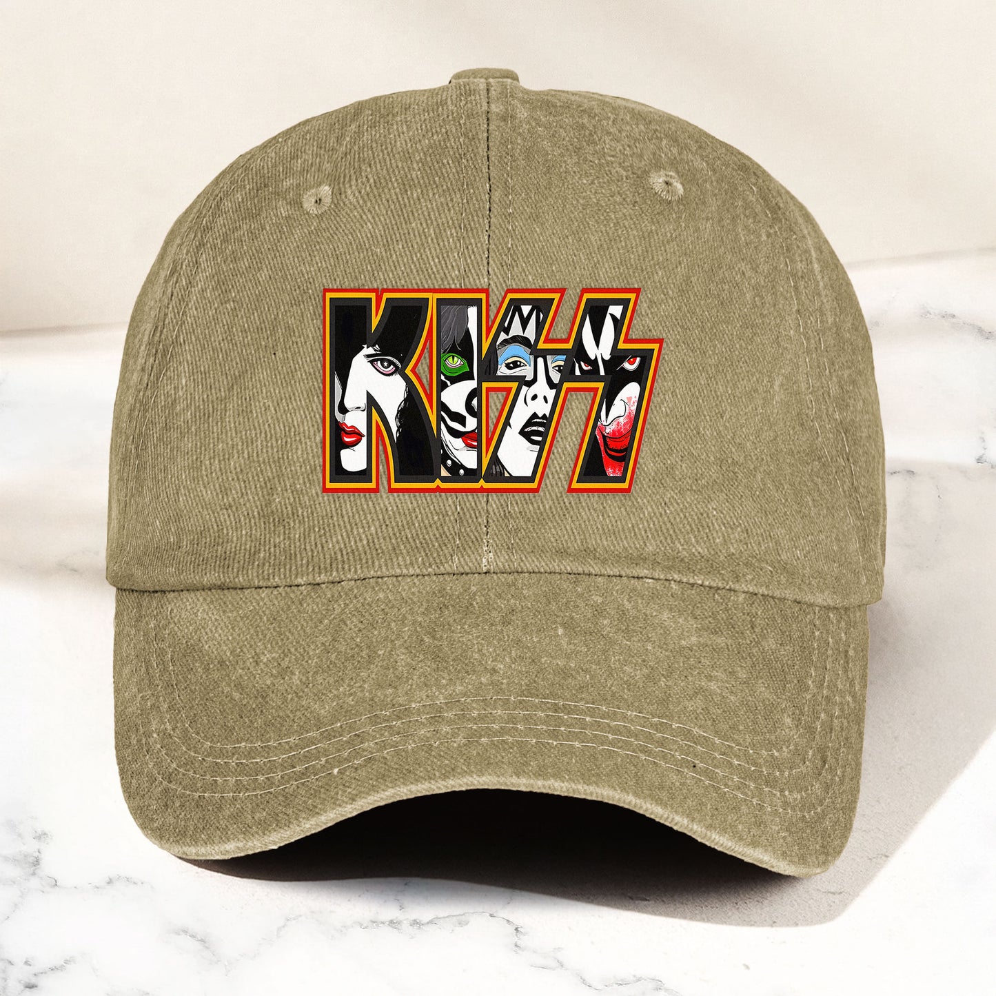 KISS Denim Dad Cap – Iconic Face Collage Logo Design ( With BOX)