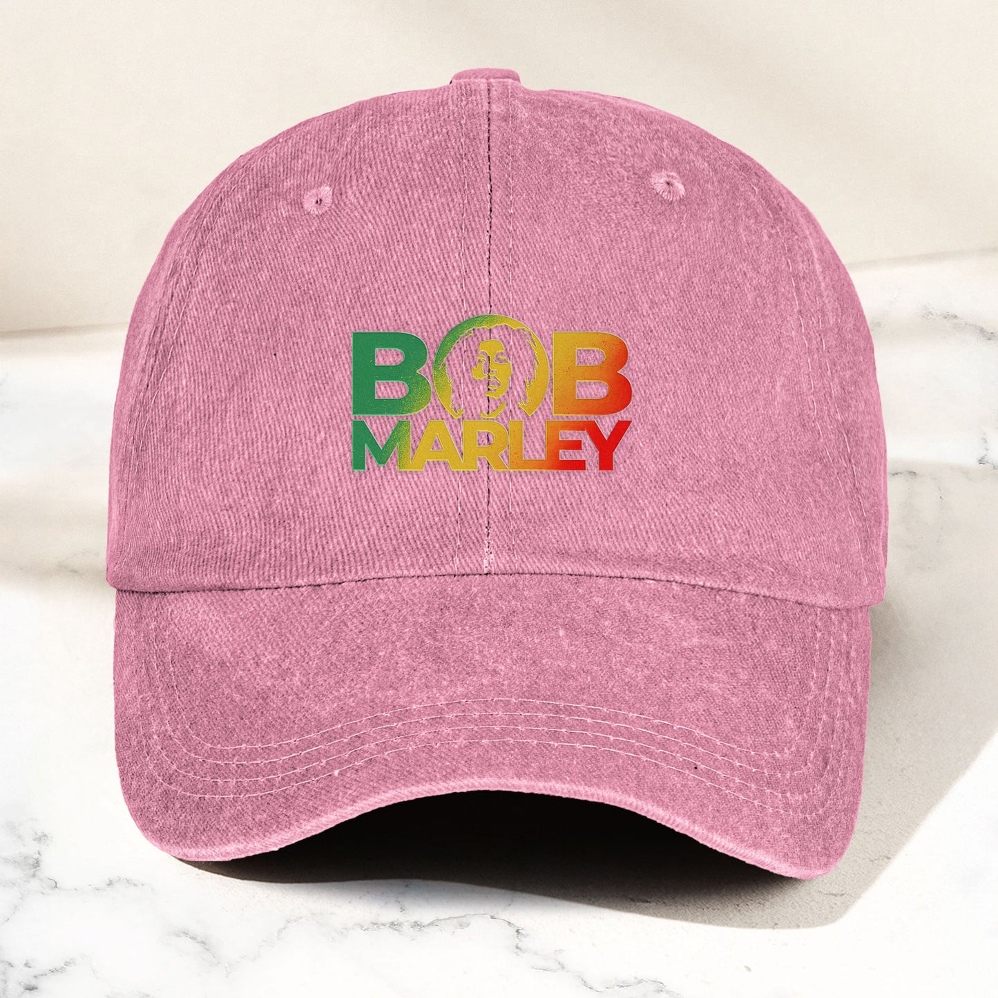Bob Marley Denim Dad Cap – Rasta Color Portrait Logo Design ( With BOX)