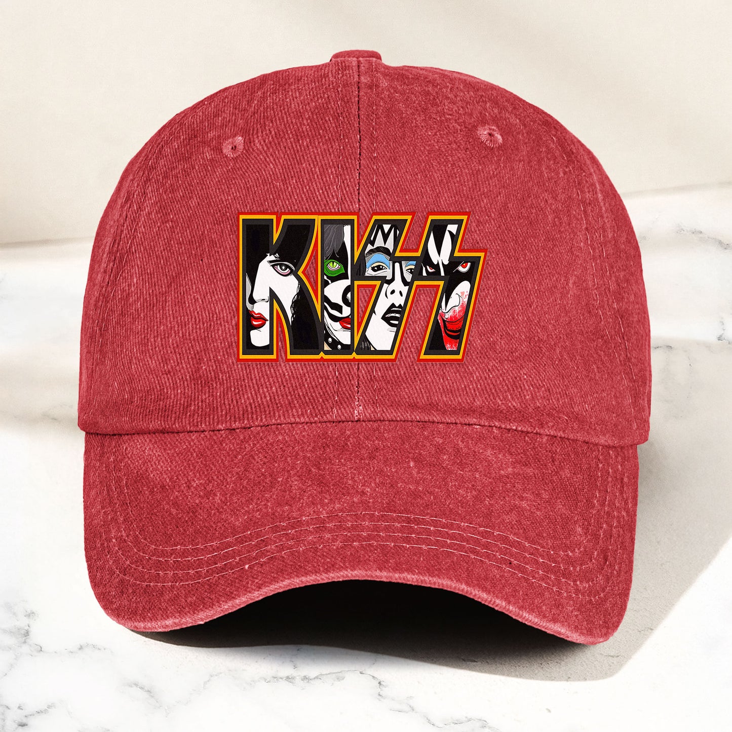 KISS Denim Dad Cap – Iconic Face Collage Logo Design ( With BOX)