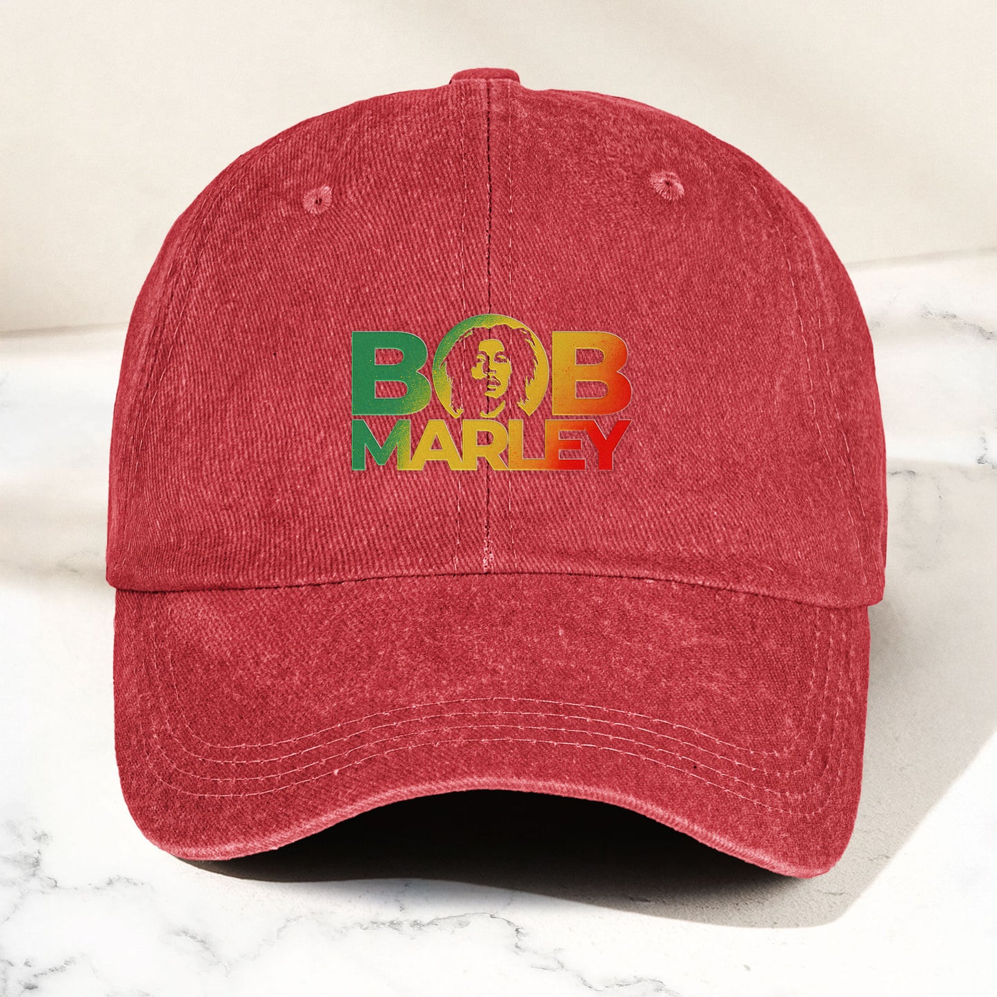 Bob Marley Denim Dad Cap – Rasta Color Portrait Logo Design ( With BOX)