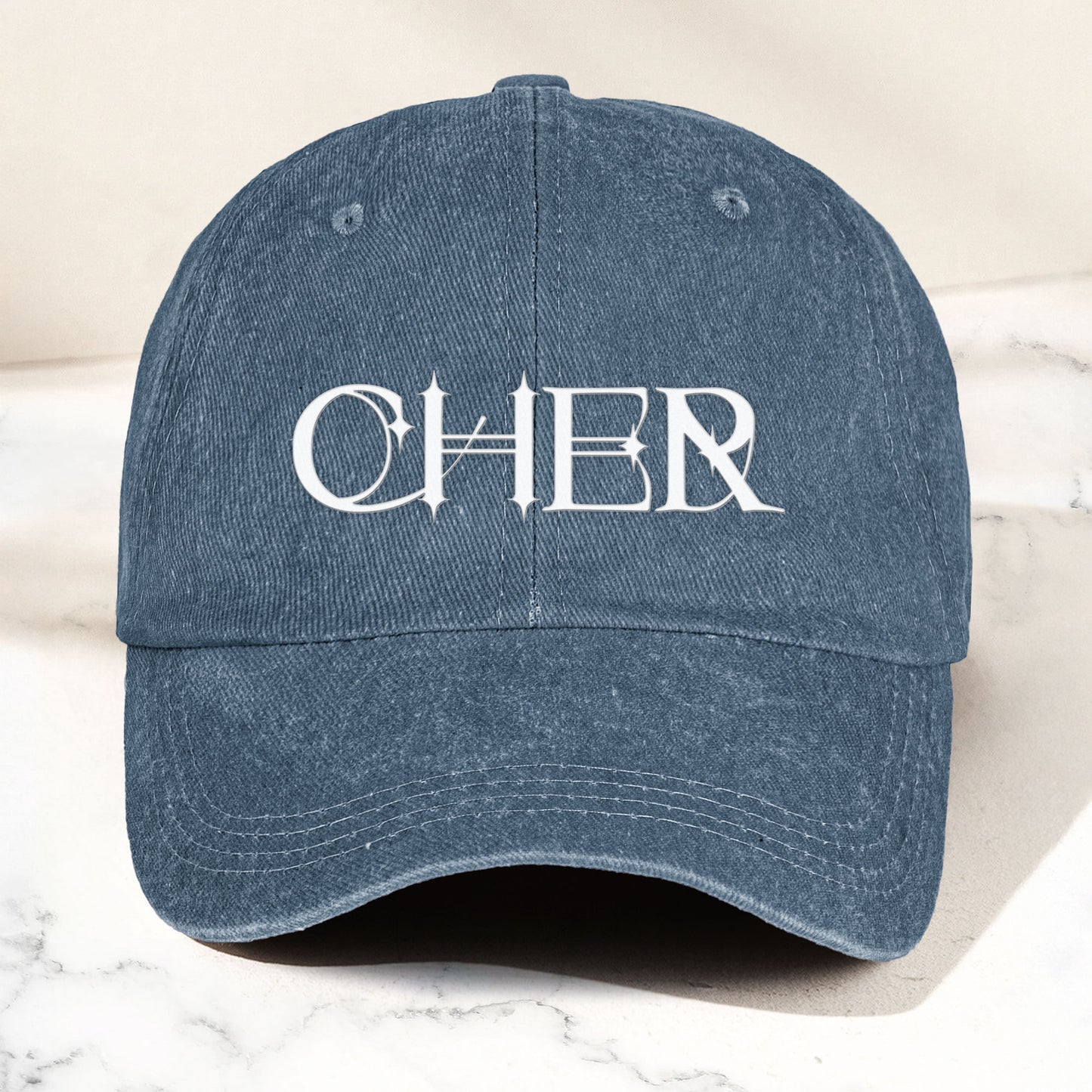 Cher Denim Dad Cap – Classic Icon Logo Design ( With BOX)