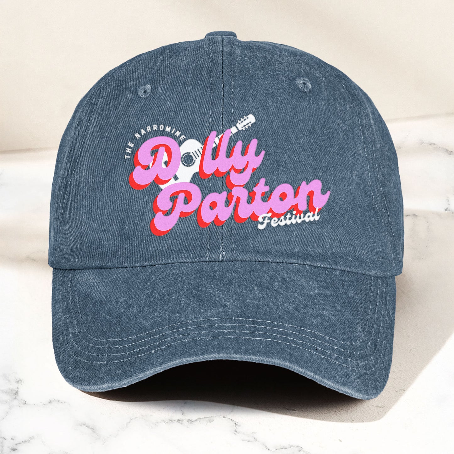 Dolly Parton Denim Dad Cap – Dollywood Festival Guitar Design ( With BOX)