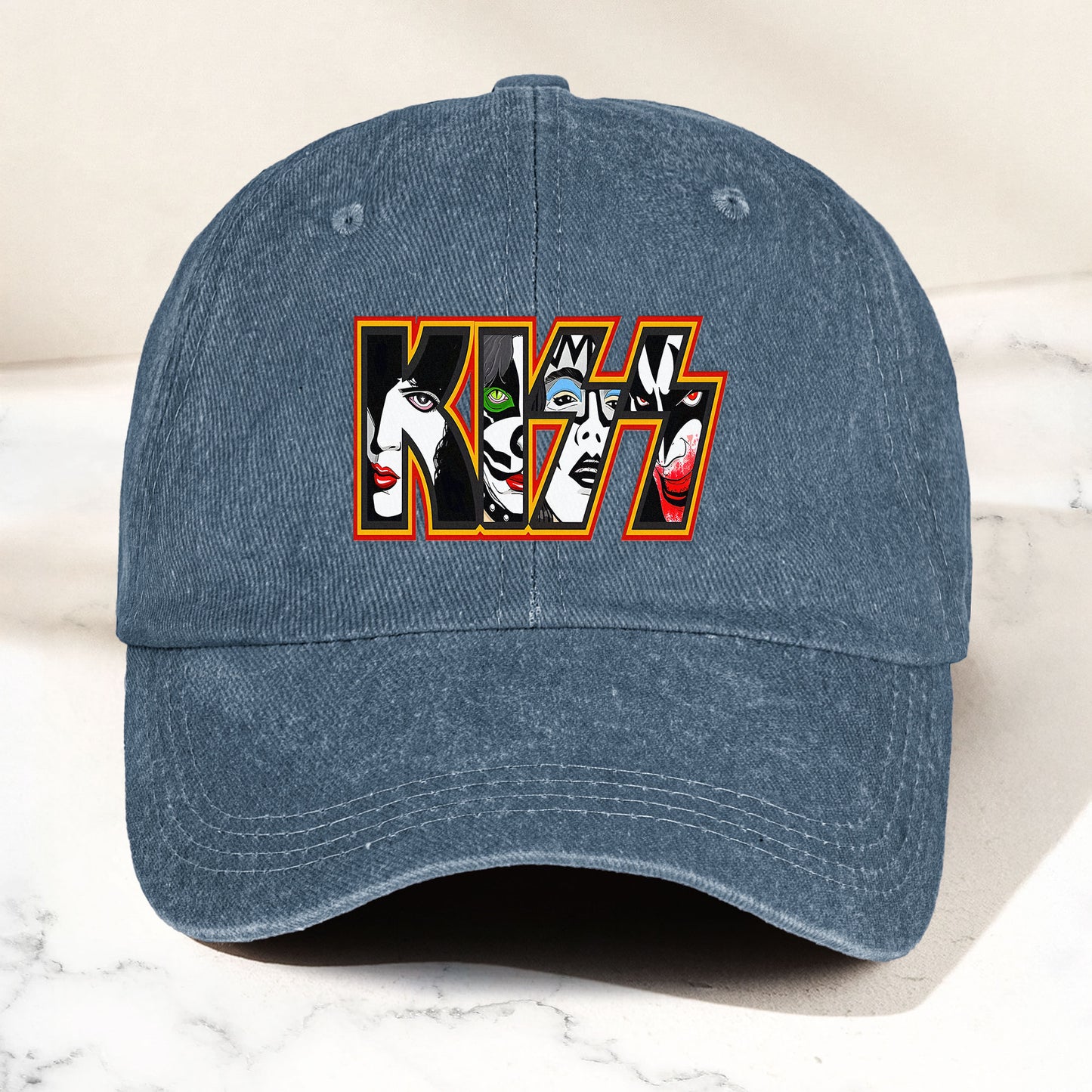 KISS Denim Dad Cap – Iconic Face Collage Logo Design ( With BOX)