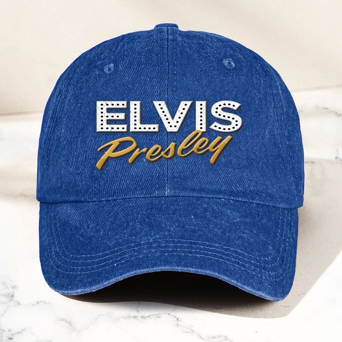 Elvis Presley Denim Dad Cap – Classic Vegas Marquee Logo Design ( With BOX)
