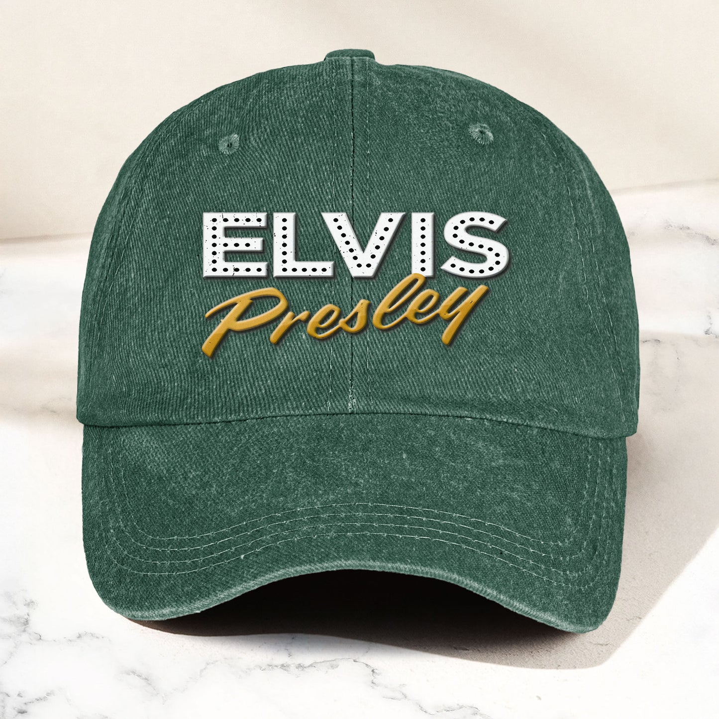Elvis Presley Denim Dad Cap – Classic Vegas Marquee Logo Design ( With BOX)