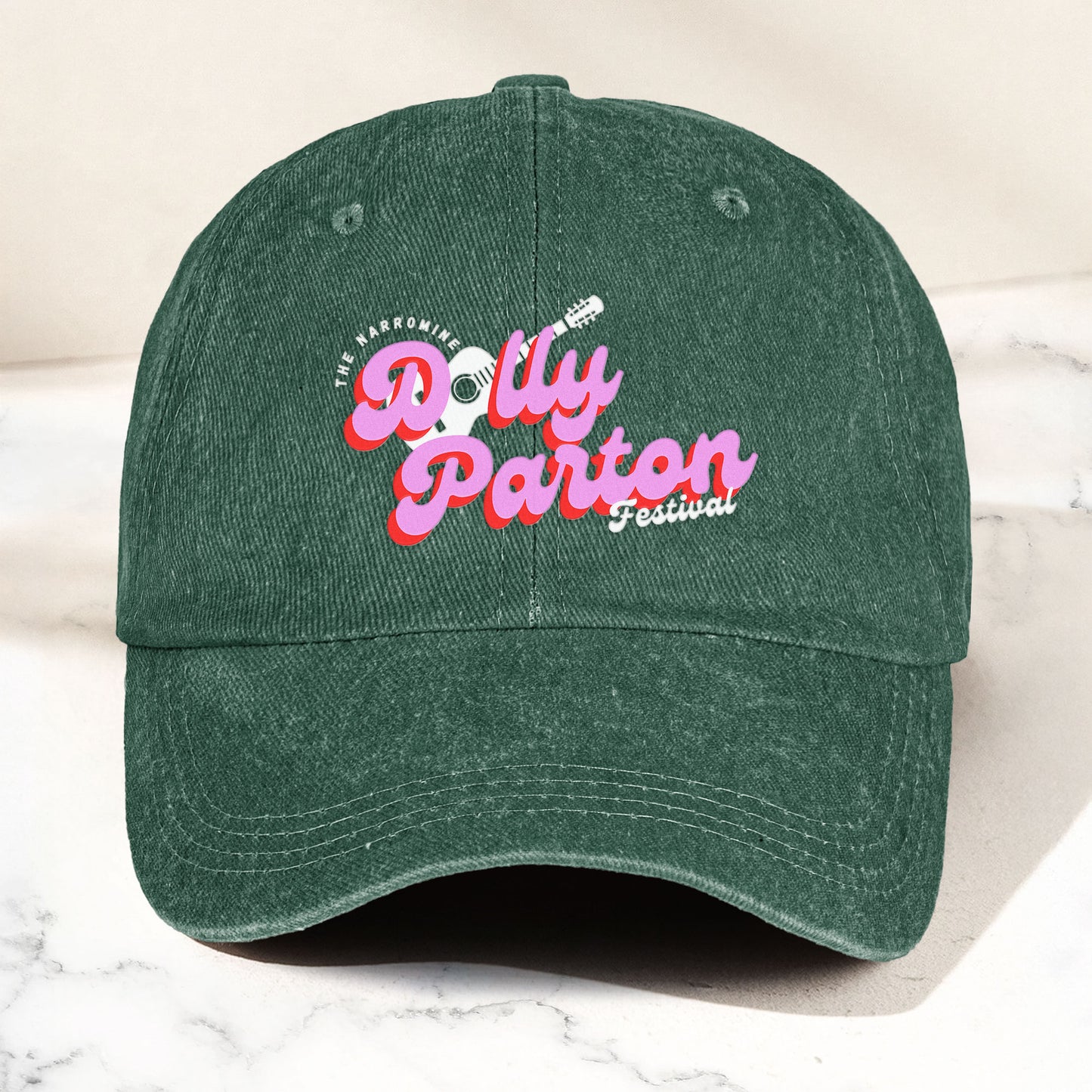 Dolly Parton Denim Dad Cap – Dollywood Festival Guitar Design ( With BOX)