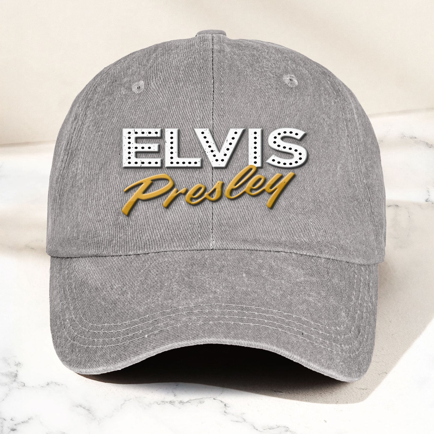 Elvis Presley Denim Dad Cap – Classic Vegas Marquee Logo Design ( With BOX)