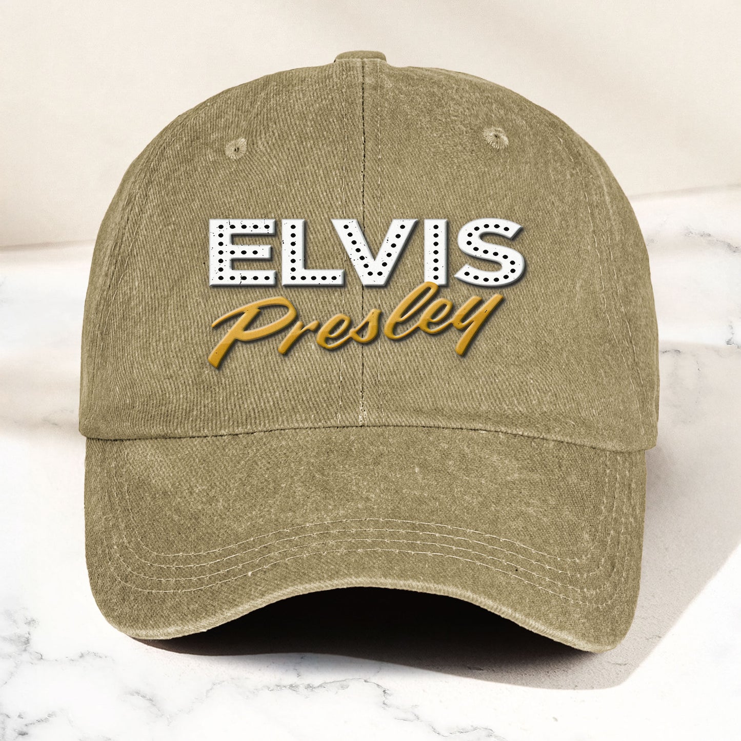 Elvis Presley Denim Dad Cap – Classic Vegas Marquee Logo Design ( With BOX)